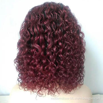Virgin Cuticle Aligned 1B 99J Ombre Color Water Wavy Hair Wigs Human Hair Lace Front Wig